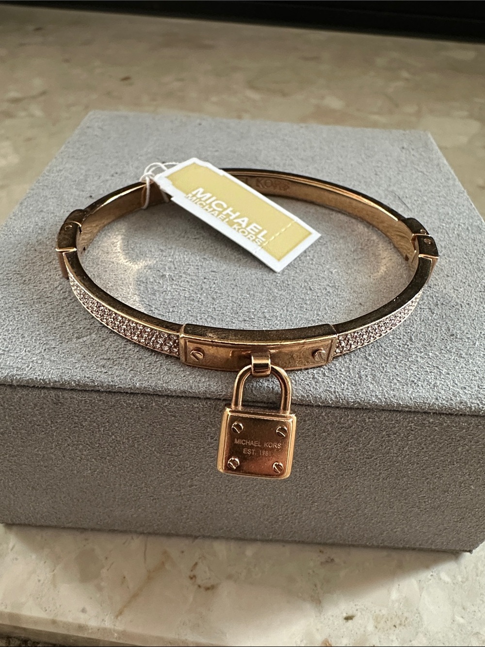 Michael Kors Rose Gold Pavé Padlock Bangle Bracelet
